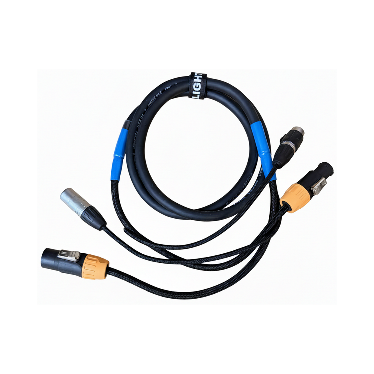 כבל חשמל PowerCON True1 כתום משולב עם DMX באורך 2 מטר (כניסה ויציאה)