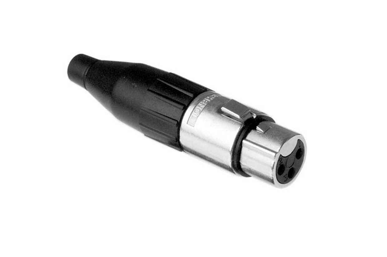 מחבר XLR 3 pin נקבה לכבל עובי חיצוני 6.5mm עד 8mm‏ מבית AMPHENOL דגם AC3FJ