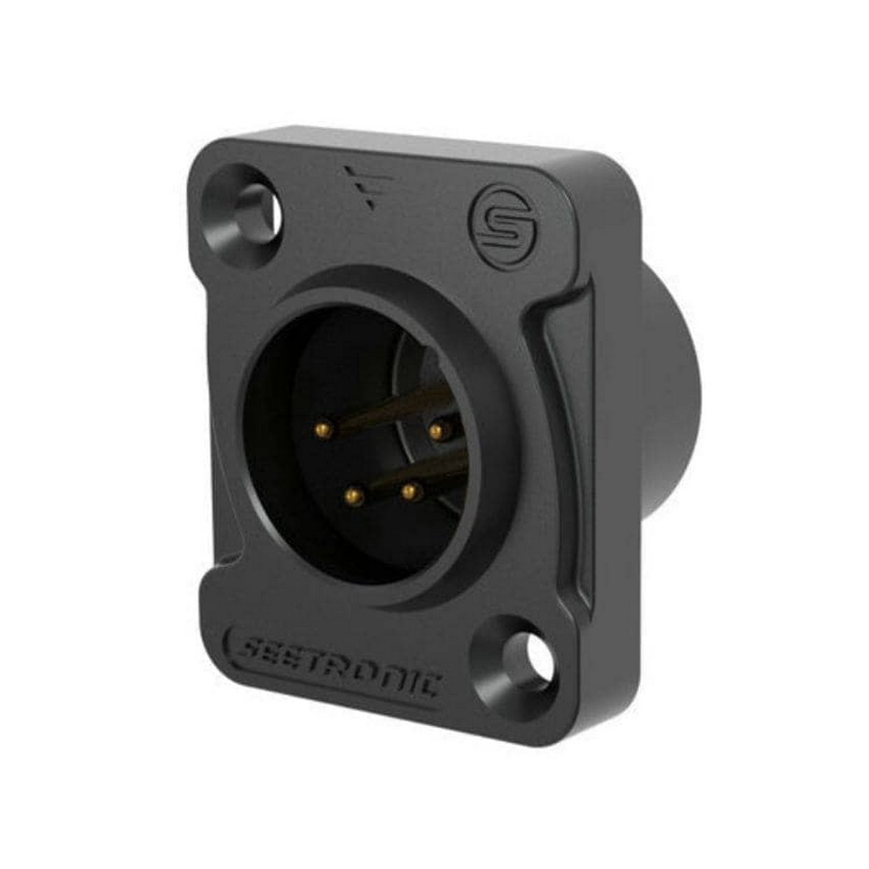שקע XLR זכר 4 פינים לפנל IP67, בית מתכת שחור, מגעים מצופי זהב