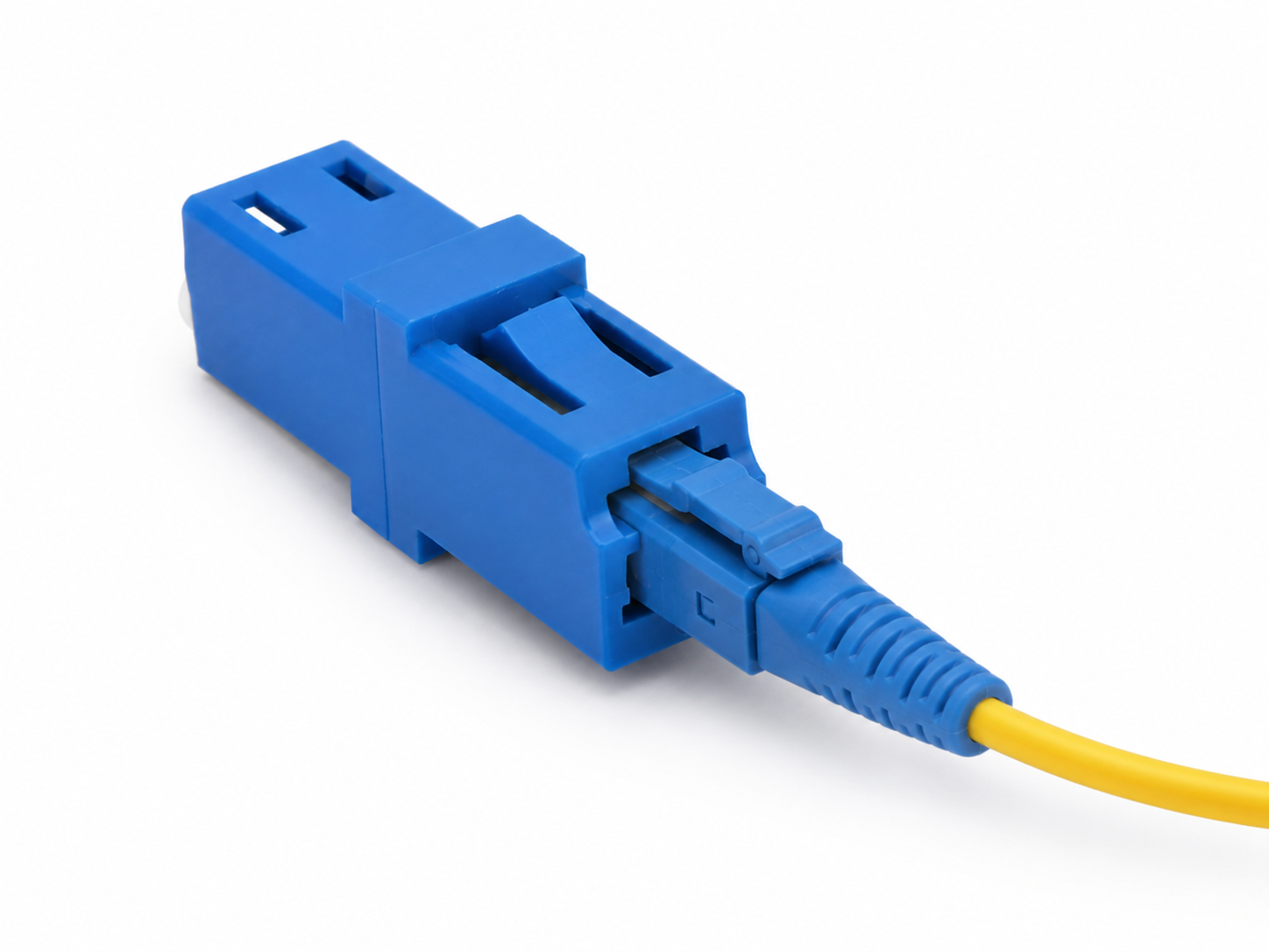 מופה LC Simplex Single-Mode UPC נקבה לנקבה – כחול עם כבל סיב אופטי מחובר