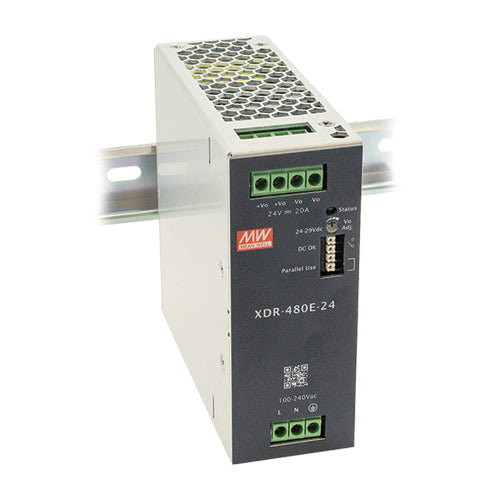 ספק כוח תעשייתי 480W על פס DIN Mean Well XDR-480E
