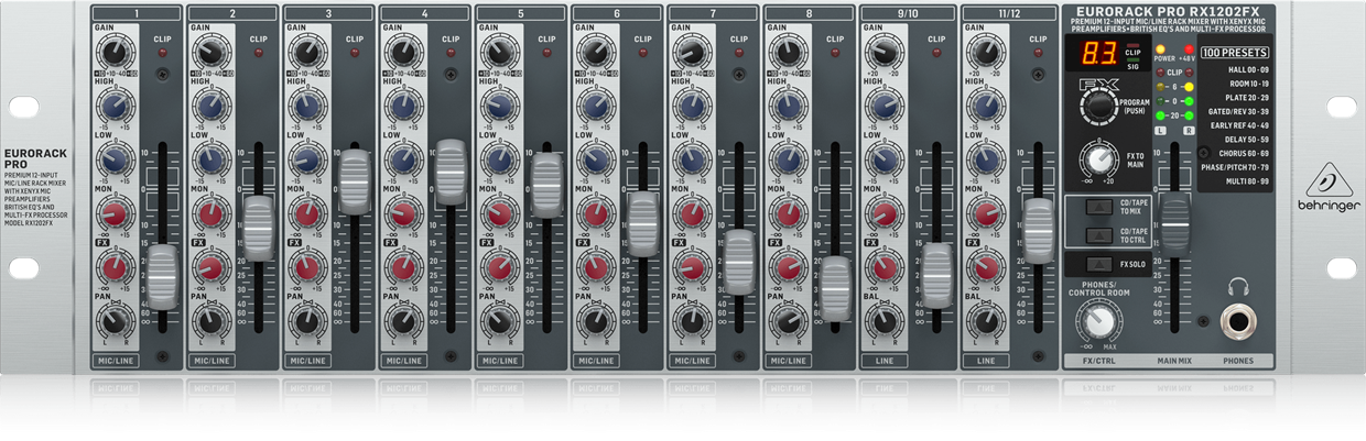 מיקסר 12 ערוצים ל- 3U RACK, אפקט, BEHRINGER RX1202FX