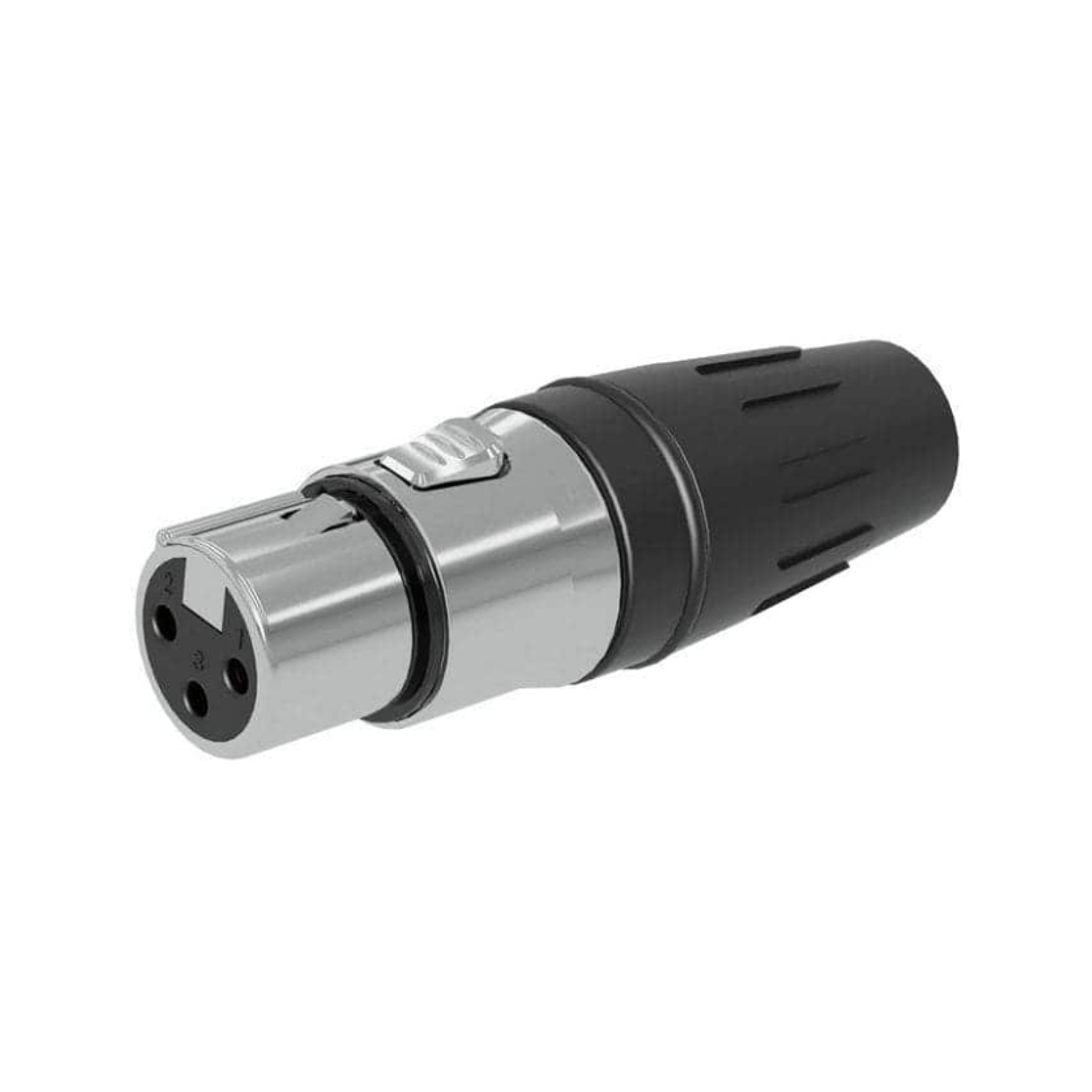 מחבר XLR נקבה 3 פינים עם מגעים מצופי זהב וגוף נירוסטה על כבל צבע כסוף