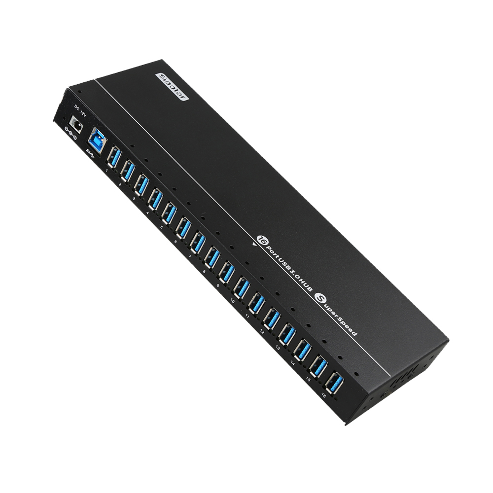 Sipolar A-316 - מבט על 16 יציאות USB 3.0 ממוספרות ויציאת Uplink Type-B, מארז אלומיניום תעשייתי