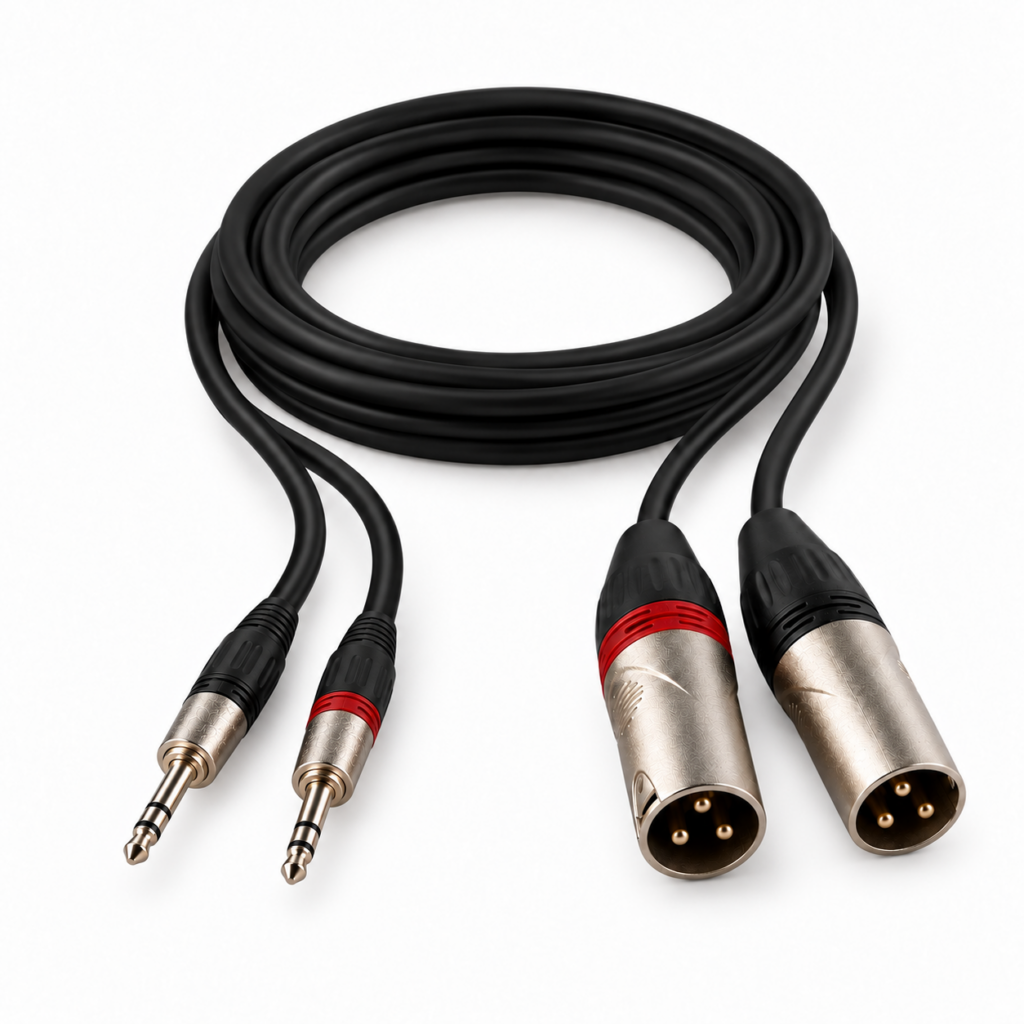 זוג כבלי XLR ל־3.5 מ״מ — תמונה להמחשה בלבד