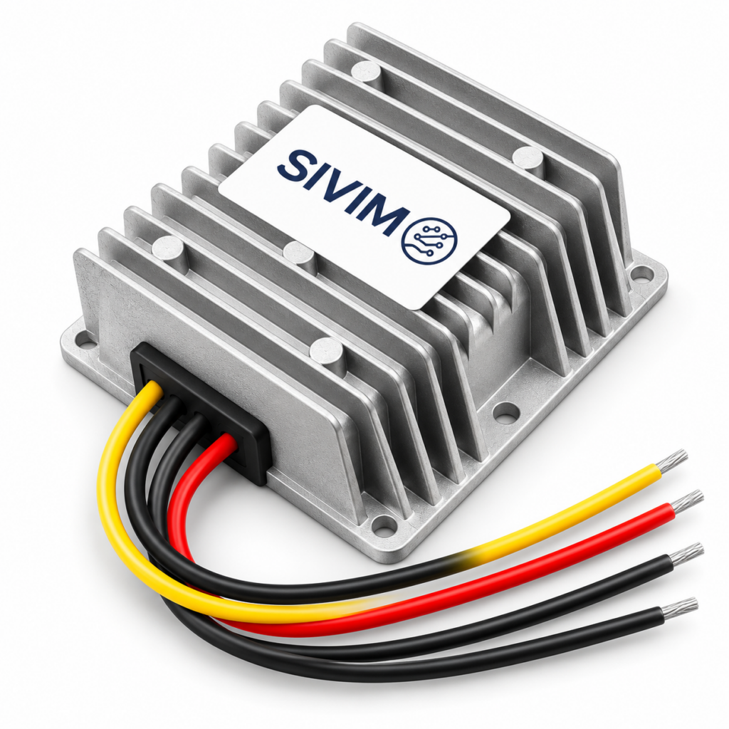 ממיר מתח DC-DC תעשייתי SIVIM עם גוף אלומיניום וצלעות קירור