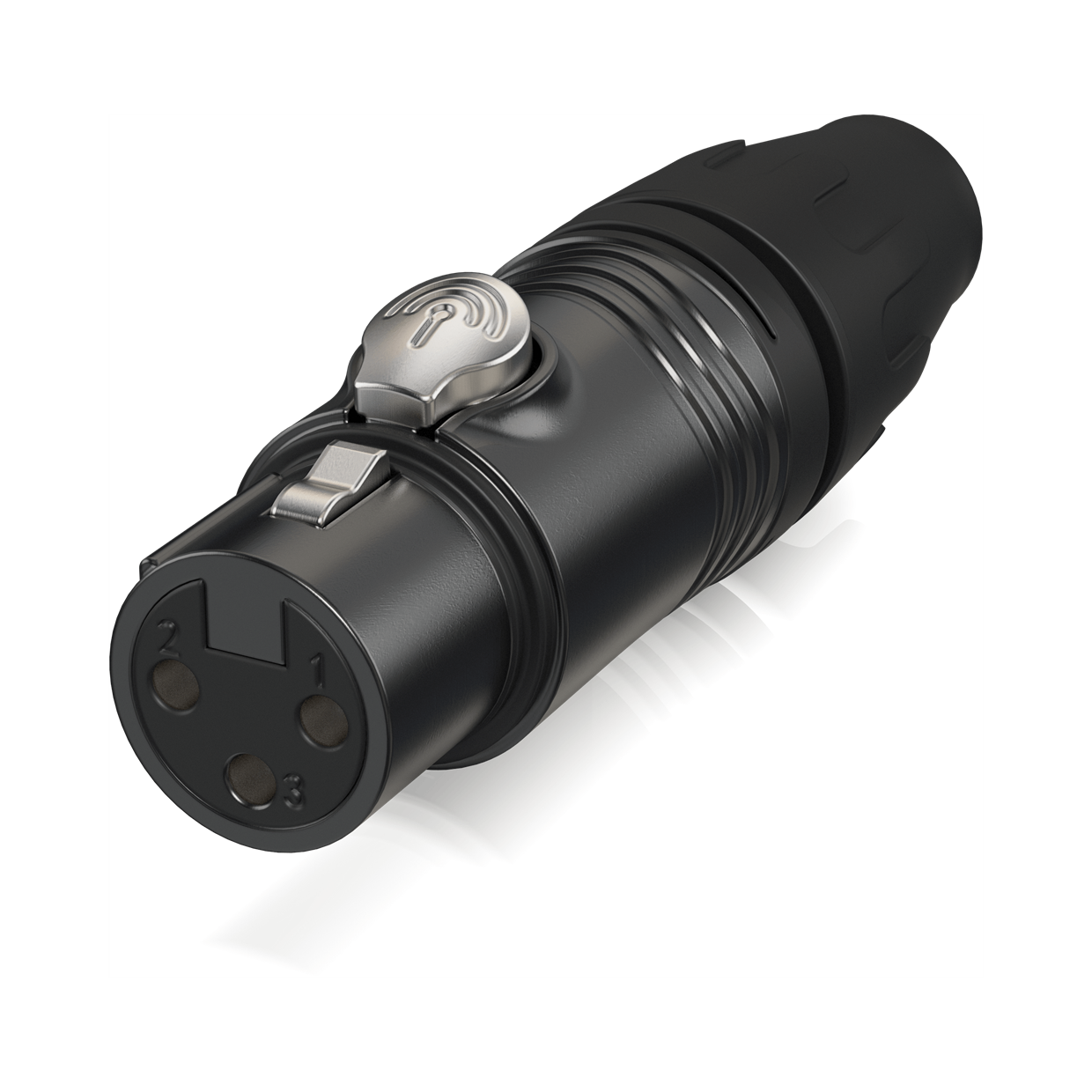 מחבר XLR נקבה 3 פינים, גוף מתכת שחור, מתאים לכבלים 4–8 מ"מ